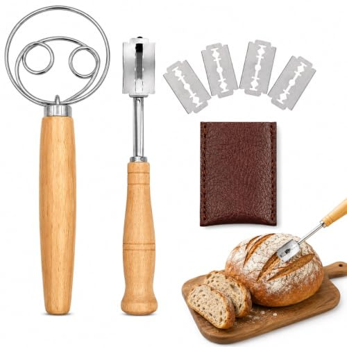 MewHunk 2PCS Lame Boulanger complet, lame de boulanger avec Fouet Danois et 4 Lames de Rechange, Grignette pour Coupes Droites et Courbes, Outils de Pâtisserie pour Pain au Levain et Motifs sur Pâte