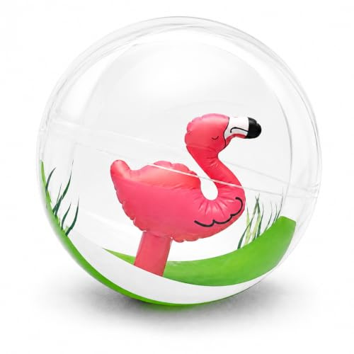 JOVYTH Pelota de Playa Hinchable, 1 Unidad, 30cm, con Flamenco en el Interior, Ideal para Piscina, Fiestas de Verano y Juegos Acuáticos.