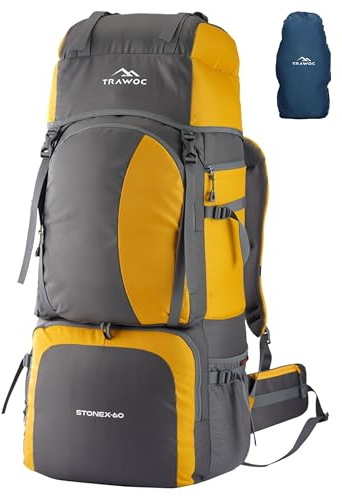 TRAWOC STONEX 60 Ltr Travel Backpack Trekking Rucksack bag for Men & Women Travel Camping Hiking Backpack, Yellow