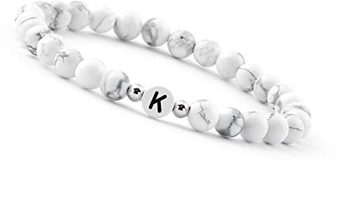 GD GOOD.designs Bracelet de couple avec la lettre K | Bracelet partenaire en perles de howlite (lettre K)