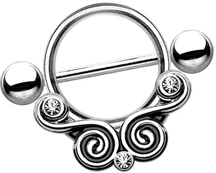 Piersando Intimpiercing Brustwarzen Piercing Barbell Schild Tribal mit Kristallen