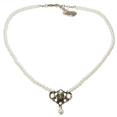 Alpenflüstern Perlen-Trachtenkette Hedi - nostalgischer Damen-Trachtenschmuck mit Zier-Element Bicolor-Farben, Filigrane Dirndlkette in schwarz und Creme-weiß DHK214