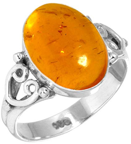 Jeweloporium Anello in argento ambra arancione, misura 11, anello in argento sterling 925 per donna, gioielli boho con pietra ovale