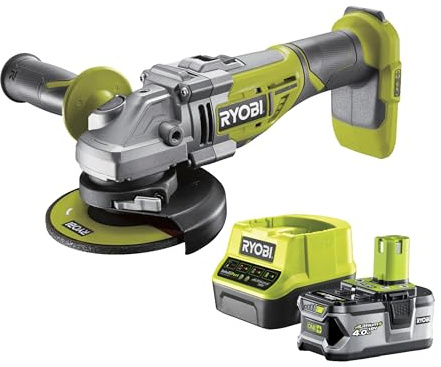 Meuleuse d'angle RYOBI 18V LithiumPlus One+ Brushless - 1 batterie 4,0 Ah - 1 chargeur rapide - R18AG7-140S