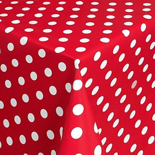 KEVKUS Wachstuch Tischdecke Rolle Rollenware Punkte rot Polka Dots gepunktet 01150-01 (15 m x 140 cm)