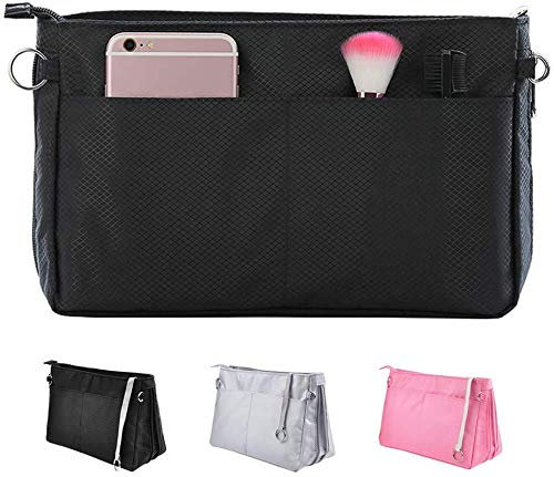 SHINGONE Nylon Handtaschen Organizer Mit Reißverschluss, Damen Taschenorganizer Reise Kosmetik Tasche, Tote Organizer Bag in Bag Schwarz- Klein