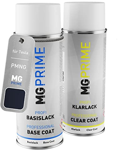 MG PRIME Autolack Spraydose für Tesla PMNG Steel Grey Pearl Metallic +1K | Midnight Silver Metallic, Set aus Basislack + Klarlack, Sprühdosen 400ml