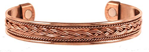 Touchstone Bracelet magnétique en cuivre de style tibétain. Forgé à la main avec du cuivre pur solide et de haut calibre. Motif de tresse élégant.