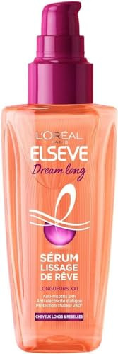 L'Oréal Paris - Sérum Lissage de Rêve - Protecteur de Chaleur 230° et Anti-Frisottis 24h - Enrichi en Kératine Végétale et Beurre de Cacao - Tous Types de Cheveux - Elseve Dream Long - 100 ml