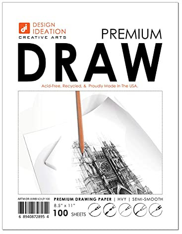 Design Ideation Premium Zeichenpapier Mixed-Media Papier für Bleistift, Tinte, Marker und Aquarellfarben Ideal für Kunst, Design und Bildung. Lose Bogen Packung. 21,6 x 27,9 cm 8.5 x 11 weiß