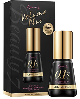 Beauty7 Volume Plus Negro Pegamento Adhesivo de Pestañas 0.5-1 Segundos de Secado Rápido para Extensión de Pestañas Postizas Individuales 10ml