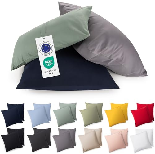 Blumtal Kissenbezug 60x60 cm (2er Set Kissenbezüge) - Grau - 100% Baumwoll-Jersey, Oeko-Tex Zertifiziert, Kissenbezüge 60x60 - Jersey Kissenhülle für Deko-Kissen 60x60 mit Reißverschluss