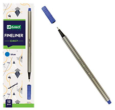 D.RECT Fineliner Set Blau 12 Stück - Feinschreiber mit 0,4 mm Spitze für Täglicher Schreib- und Schulbedarf