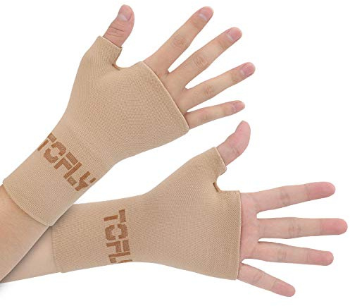 TOFLY Kompressions-Arthritis-Handschuhe, 1 Paar, Daumen- und Handgelenkstütze für Männer und Frauen, 20–30 mmHg, Kompressions-Handgelenkmanschette für Karpaltunnelsyndrom, Handgelenkschmerzen,Beige L