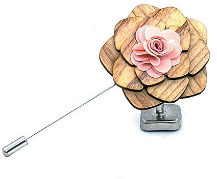 Uteruik Broche en bois Fleur Boutonnière Corsage pour femme et homme Costume de smoking Veste, 1 pièce (#C)