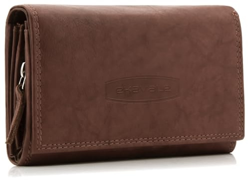 ekavale Geldbörse Damen Leder mit RFID-Schutz 25 Fächer Damen Portemonnaie Lang (Braun)