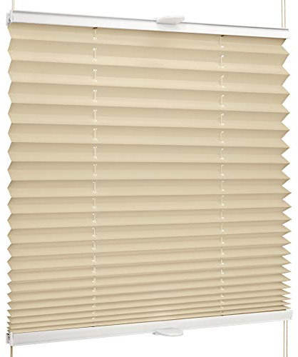 SchattenFreude Basic Klemmfix-Plissee für Fenster | Mit Klemm-Haltern | Ohne Bohren | Beige, Breite: 140cm x Höhe: 130cm