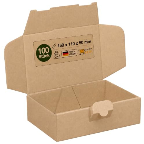 smiley pack 100x Maxibriefkartons 160x110x50mm Braun (100 Stück) | Größe und Menge wählbar – Versandkarton für Warenpost, Warensendung, Büchersendung – Postkarton