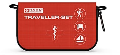 HARO Botiquín de Primeros Auxilios – Set Completo con Tiritas, Gasas, Vendas, Tijeras, Pinzas y Más – Ideal para Hogar, Coche y Viajes