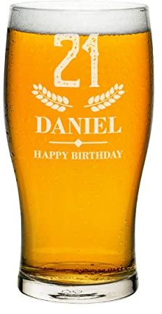 Personalizzato Pinta Vetro Tulipano Età Buon Compleanno Grano Qualsiasi Nome Artigianato Birra Sidro Personalizzato Compleanno Papà Nonno Festa del Papà