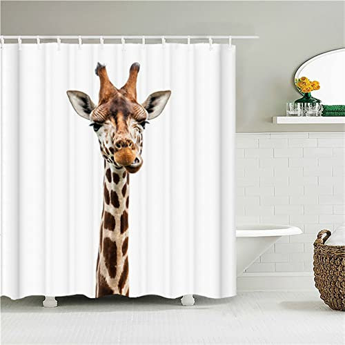 XYueww Duschvorhang, Tier-Giraffe Duschvorhang Anti-Schimmel, Wasserdicht, Schnell Trocknend, Duschrollo Polyestergewebe 12 Duschvorhangringen, Badezimmerzubehör,240x200cm