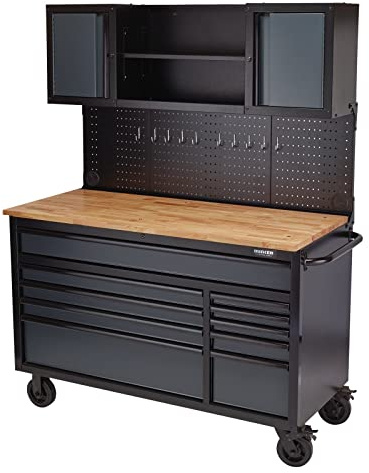 BUNKER 08242 Roller Workstation with Workbench, 10 Drawer, 56, Grey