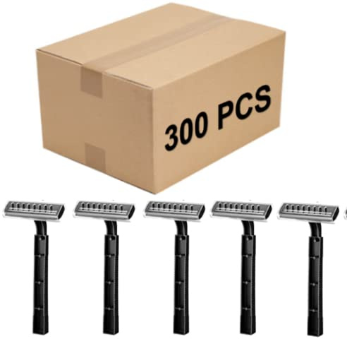 Lasnten 300 Pcs Disposable Razors Bulk with Clear Safety Cap Wrapped Twin Blade Shaving Razors for Men, Stainless Steel Blade, for Professional or Home Use, Black