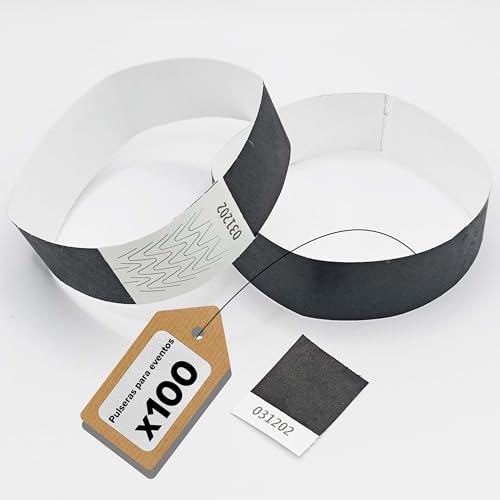 100 Stück Tyvek Armbänder zur Identifizierung bei Events und Partys - reiß- und wasserfest (schwarz)