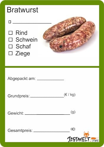 Wodtke-Werbetechnik Etiketten für Fleisch und Wurst, Wildfleisch, 100 Stück, 6 x 9 cm, Weiß, Rechteckig