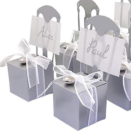 EinsSein 12x Kartonage Stuhl Silber Gastgeschenke Hochzeit Hochzeitsmandeln Verpackung Box Tischdeko Kartonagen Schachteln Taufe Geschenkboxen Süßigkeiten Taufmandeln Tischkarten Bonboniere Wedding