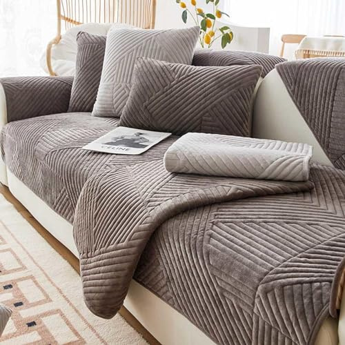 Racib Sofa Überzug Samt Ecksofa L Form, Sofabezug Sofabezug rutschfest Plüsch, Couch Überzug u Form Sofaüberwurf rutschfest, Sofaschoner Hund Sofadecken Für Sitzfläche,8-70x180cm