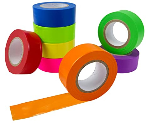 Rainmae 8 Pack Fluorescent Colored Tape, 25mm x 30m, No-Adhesive PVC Safety Tape for Tree Branches Marking, Hunting Trail Tape, Barricade, Boundaries and Hazardous Areas Marking