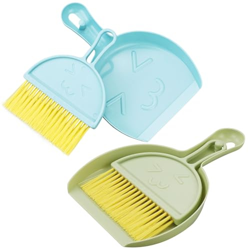 DNDGDLUA Lot de 2 mini pelle à poussière et brosse, kit de nettoyage de bureau, pelle et balai efficaces, pour dessus de table, tables à manger, ramasse-miettes, claviers d'ordinateur, canapés (bleu
