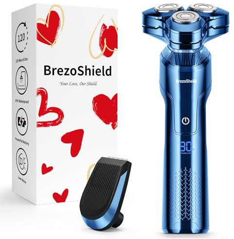 BrezoShield 2024 New Rasierapparat Herren Elektrisch mit [Präzisionstrimmer und EU Adapter], Akku Rasierer Herren Nass & Trockenrasierer mit LED Anzeige & Reiseschloss, IPX7 Wasserdicht - Blau