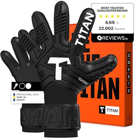 T1TAN Classic 1.0 Black-Out - Guanti da portiere - senza protezione per le dita - guanti da portiere di calcio - taglia 6