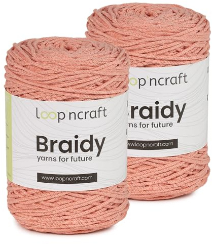 Loopncraft Makramee Garn 2er-Set Lachsrosa, 2 X 2mm - 250m - 250g, Kettengarn, Braidy, Recycling