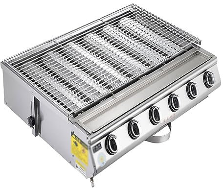 Parrilla de gas propano de mesa para exteriores con 6 quemadores, parrillas de barbacoa portátiles de acero inoxidable, plancha sin humo, mesa para parrilla para acampar, picnics,