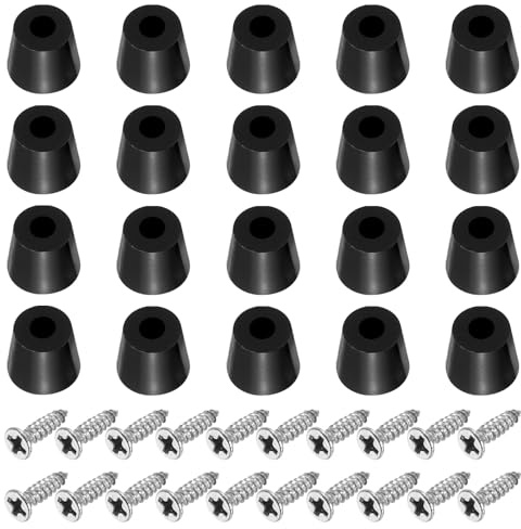 PATIKIL Cutting Board Feet,20 Pieces Non Slip Rubber Feet Bumpers with 304 Stainless Steel Screws for Cutting Board Furniture Chairs Desks 0.65Wx0.55H, Black