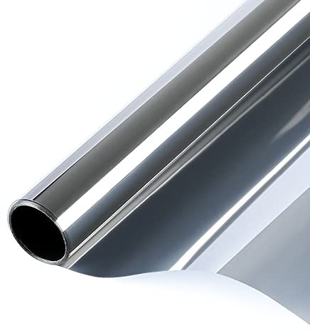 rabbitgoo Film Fenetre Anti Regard Miroir, Film Miroir pour Fenetre sans Tain, Brise Vue Vitre Adhesif Anti Chaleur Anti UV, Filtre Occultant Fenêtre Protection de Soleil, 90x400cm, Argenté