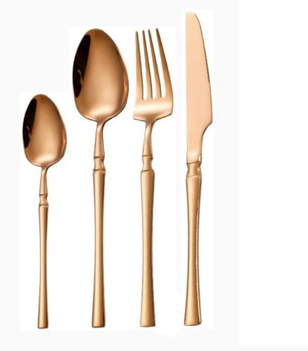 Royal Shang Youpin Kleine Taille Griff Küche Edelstahl Besteck Geschirr Besteck Besteck Messer Gabeln Löffel Set Hause Steak Messer Dessert Löffel (Rose Gold,4 Stück)