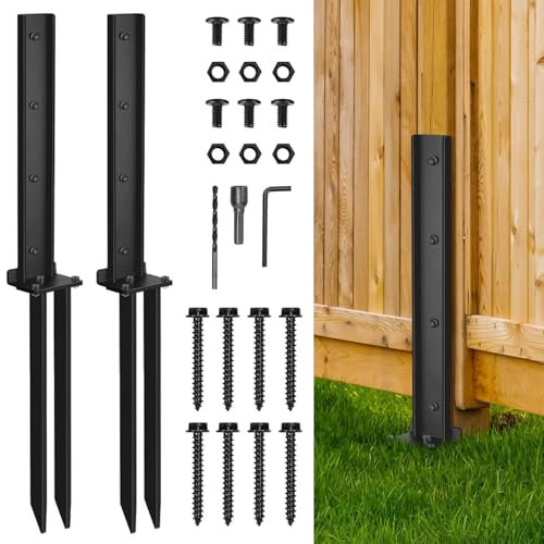 2pack Fence Post Fence Post Repair Stakes Kit,Heavy Duty Steel Fence Post Brackets,Fixer Anchor Ground Spike for Repair Tilted or Broken Wooden Fence Posts
