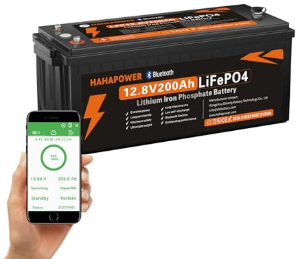 Hahapower 12.8V 200Ah LiFePO4 Batterie mit Bluetooth & Smart BMS, 150A BMS, Tieftemperaturschutz, Max 15000 Zyklen, Blei-Säure-Ersatz, Perfekt für Wohnmobile, Wohnwagen, Solaranlage, Off- Grid