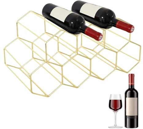 Generic Estante De Vino Para 9 Botellas, Estante De Almacenamiento De Vino Para Gabinete, Estante De Almacenamiento De 3 Niveles, Estante De Vino De Panal Para Armario De Encimera, Color: Dorado
