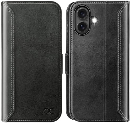 OCASE for iPhone 16 Case, PU Leather Wallet, Magnetic Flip Folio Cover with RFID Blocking, Card Holders, Shockproof TPU, and Kickstand for 6.1 Inch iPhone 16 (2024), Retro Black