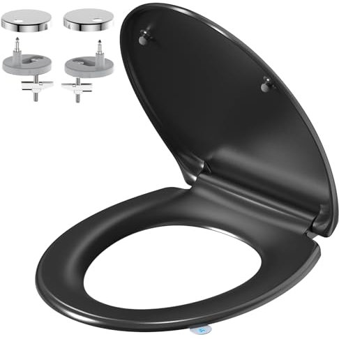 YEAUPE PRO Tapa Wc Forma O Universal, Asiento de Inodoro de Cierre Suave en Forma de O con Liberación Rápida para una Fácil Limpieza, Negro, 44,6 x 37,2 x 5,2 cm