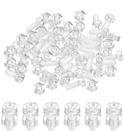 PATIKIL Kit de Tornillos de Acrílico Transparente M4x10mm y Tuercas Hexagonales, 50 Sets de Tornillos de Cabeza Redonda Phillips de Plástico PC para Accesorios de Máquinas, Transparente