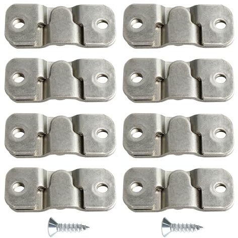 Runseaway 16PCS Flush Mount Bracket, 43x19mm Interlocking Furniture Connector, Stainless Steel Picture Hangers Photo Frame Hook, Headboard Wall Mounting Brackets Sectional Couch Connectors