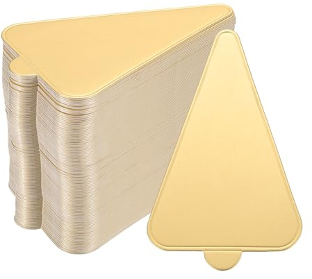 sourcing map 100pcs Mini Cake Boards, Mousse Cake Cardboards Triangle Cake Bases Plates Cupcake Dessert Displays Base Tray for Cupcakes, Cakes, Dessert Base - Grease Proof (Gold)