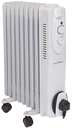 JSH 2000W Oil Filled Radiator Free Standing | Oil Filled Heater With 3 Power Settings | 9 Fin Portable Electric Heaters For Home Low Energy Silent | Plug In Radiator | Fast Heating (White, 2KW)