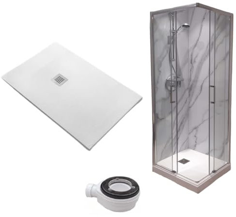 Piatto Doccia 80X120 cm Extra Slim Bianco + Box doccia 80x120 cm Alto 200 cm Con Apertura Ad Angolo
